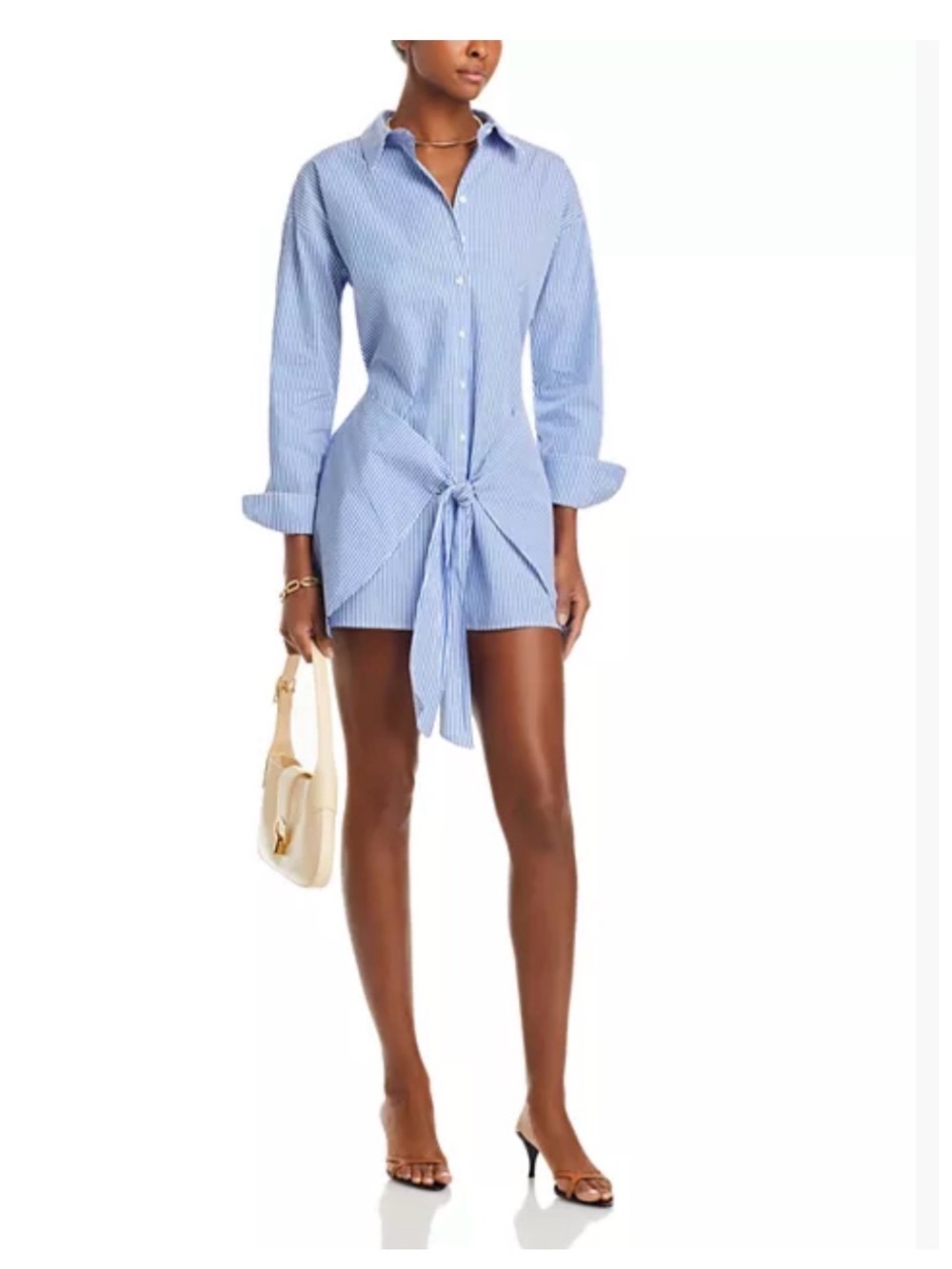 Blue Pinstripe Tie-Front Shirt Dress